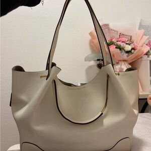 Sondra Roberts Cream Tote with Gold Accents